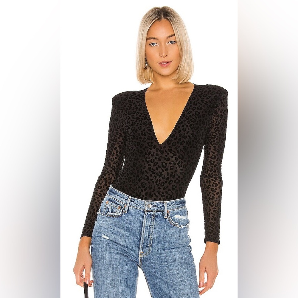 ASTR Inca Black Leopard Sheer Bodysuit Small